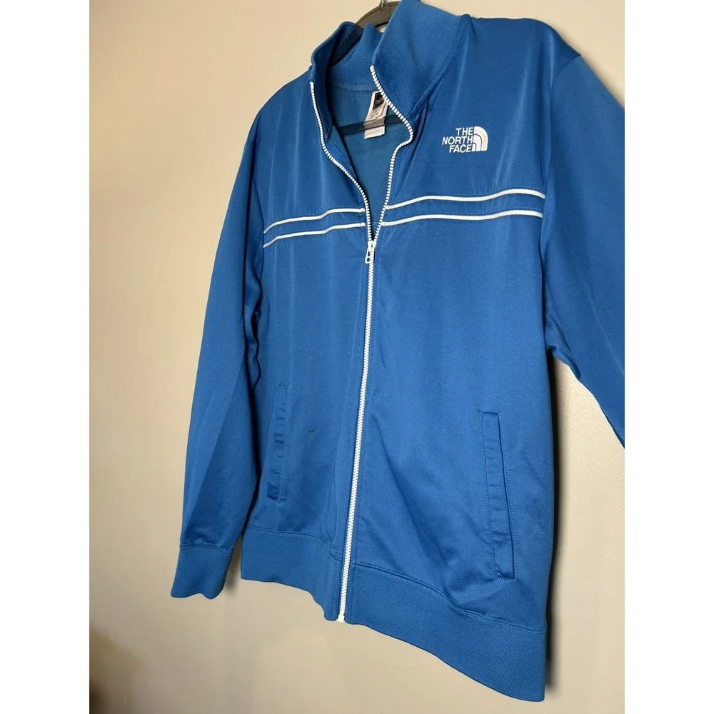 The North Face Men Large Blue Full Zip Track Stripe Athletic Outdoor gym jacket